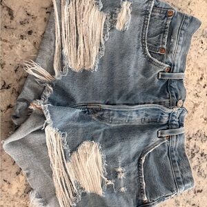 Levi's Light Blue Distressed Denim Jean Shorts